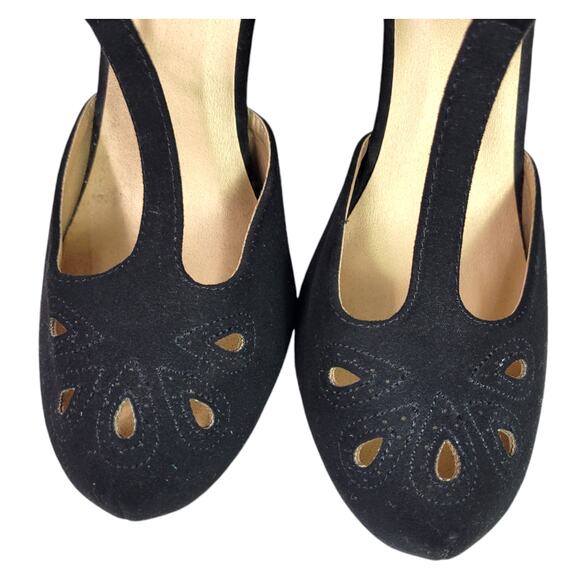 Modcloth T Strap Heels Black Pump Refreshed Zest Retro Ankle Strap Cutout Size 9 - Picture 4 of 16
